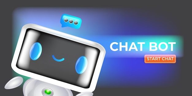 Chat bot banner design template with cute robot character