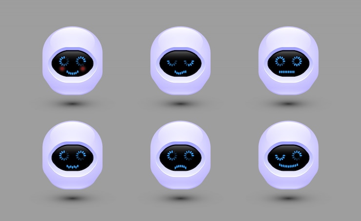 Vector chat bot faces. robot with different emotions.