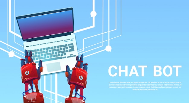 Chat bot handen met behulp van laptopcomputer, robot virtuele hulp van de website of mobiele toepassingen, Ar