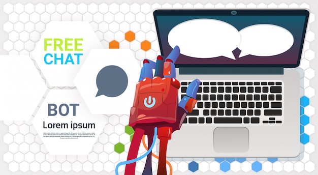 Chat bot handen met behulp van laptopcomputer, robot virtuele hulp van de website of mobiele toepassingen, Ar