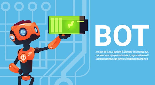 Chat Bot Hold Battery, Robot Virtual Assistance-element van website of mobiele toepassingen, Artificia
