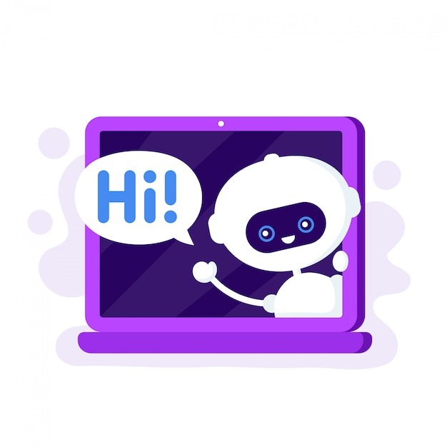 Vector chat bot in laptop saying hi