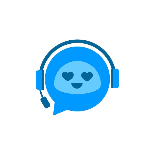 Chat Bot logo with hearts chat bot love mood Virtual assistant Bot icon Robot head with headphones