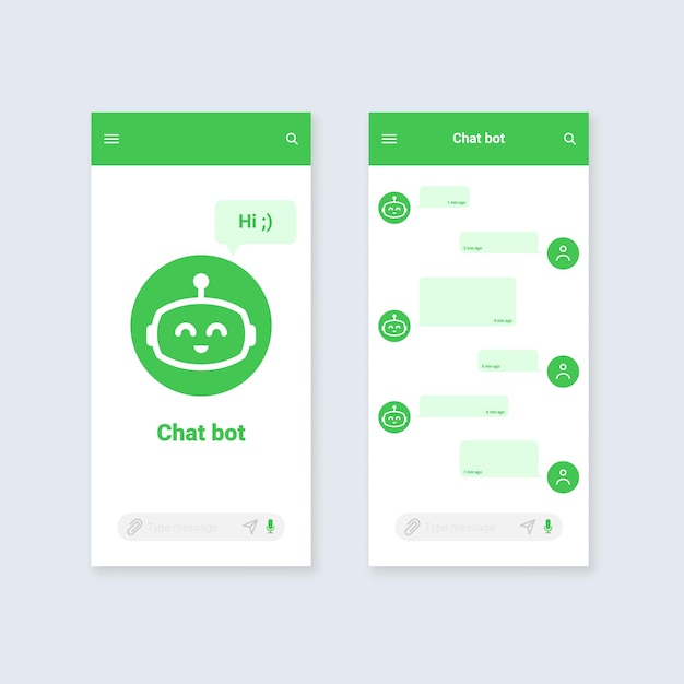 Chat bot mobile application dialog box template concept. ui ux elements for web design. vector illustration.