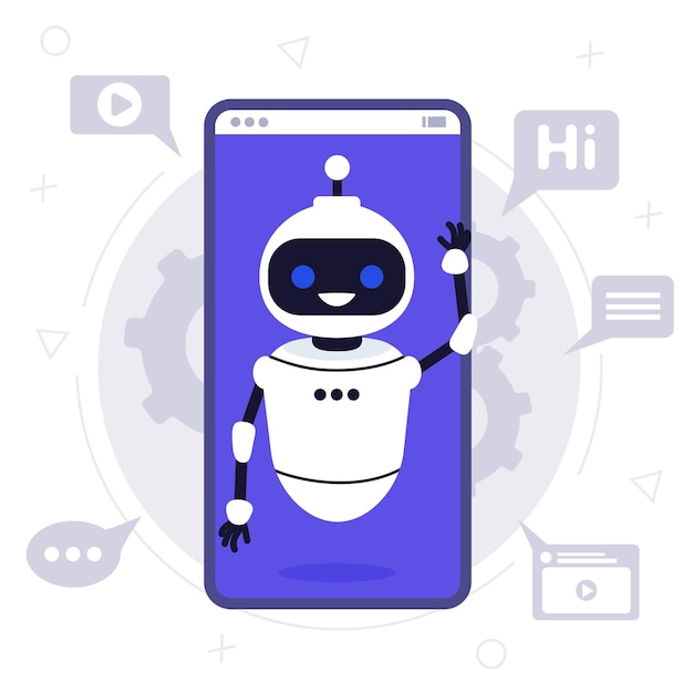 Chat bot robot platte cartoon afbeelding Spreek bubbel stemondersteuning Servicechat Virtuele online hulp