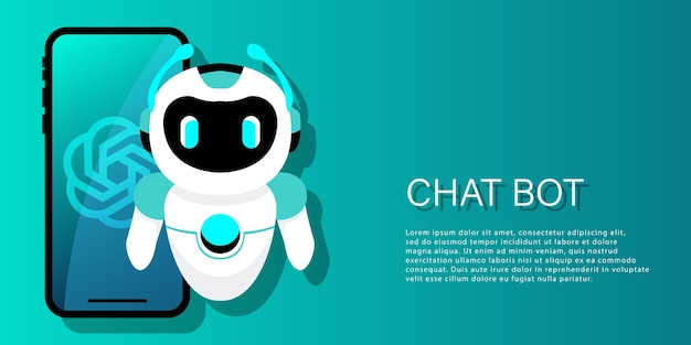 Chat bot robot with smartphone in a flat design