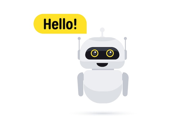 Chat bot nello smartphone. icona di messaggistica chat. icona di supporto o servizio. il bot del servizio di supporto dice agli utenti hello. chatbot saluta. consultazione in linea. servizio clienti, supporto, assistenza, call center