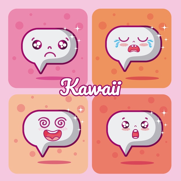 Chat bubbels kawaii cartoons collectie