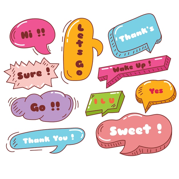 Vector chat bubble doodle art style various colors