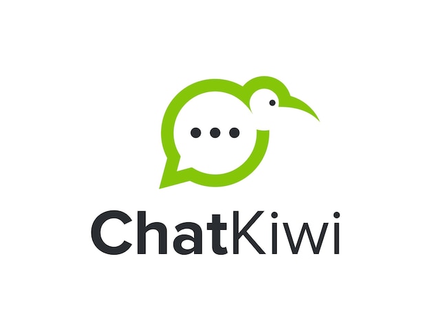 Chat bubble e kiwi outline design semplice ed elegante geometrico moderno logo