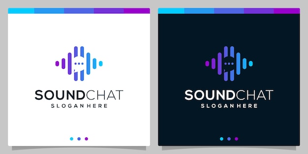 Chat bubble logo met geluid audio wave logo concept elementen. Premium vector