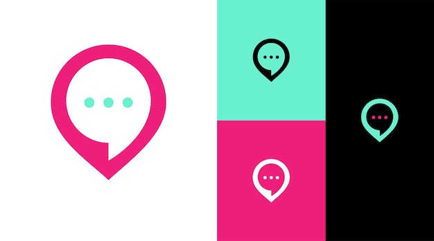Chat bubble talk con l'icona della posizione per il concetto di design del logo dell'applicazione