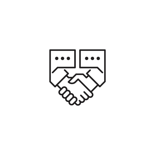 Chat deal handshake partner business concept vector outline logo icon illustration