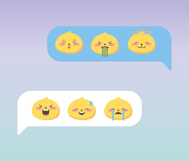 Chat-emoji voor sociale media geeft een gezichtsbeeldverhaal-app weer