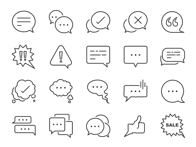 Vector chat en citaat lijn icon set.