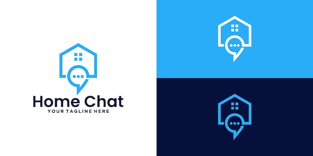 Progettazione del logo della chat house. casa di discussione, casa di messaggi