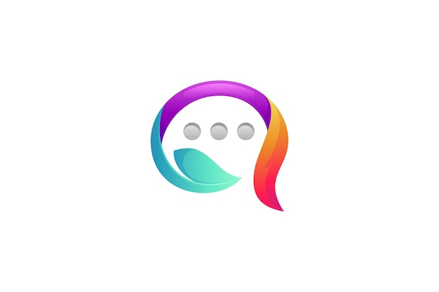 Chat icon logo with leaf combination in colorful gradient design