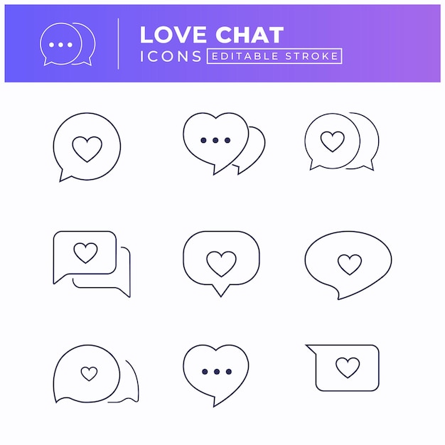 Chat-iconen Love Cat Social Media-iconen Platte lineaire Concept Vector-iconen Veranderbare bewerkbare iconen