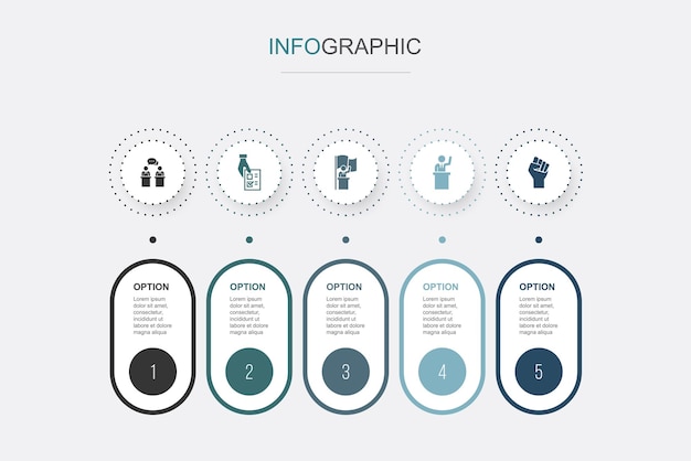 Icone dei messaggi dell'algoritmo della tecnologia dell'innovazione della chat modello di progettazione del layout di progettazione infografica concetto di presentazione creativa con 5 passaggi