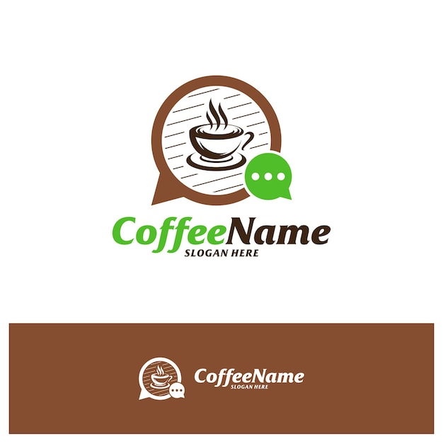 Chat koffie logo ontwerpsjabloon raadplegen koffie logo concept vector creatieve pictogram symbool