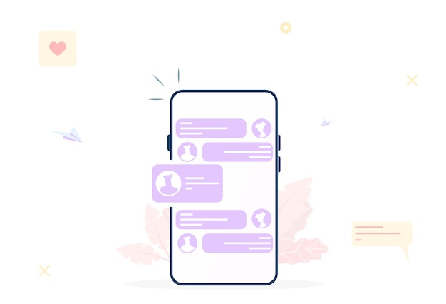 Chat online nel telefono chat di comunicazione nel telefono messenger sullo schermo del telefono immagine vettoriale