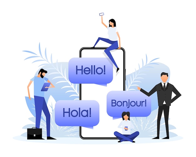 Chat people hello flat vector illustration online concept