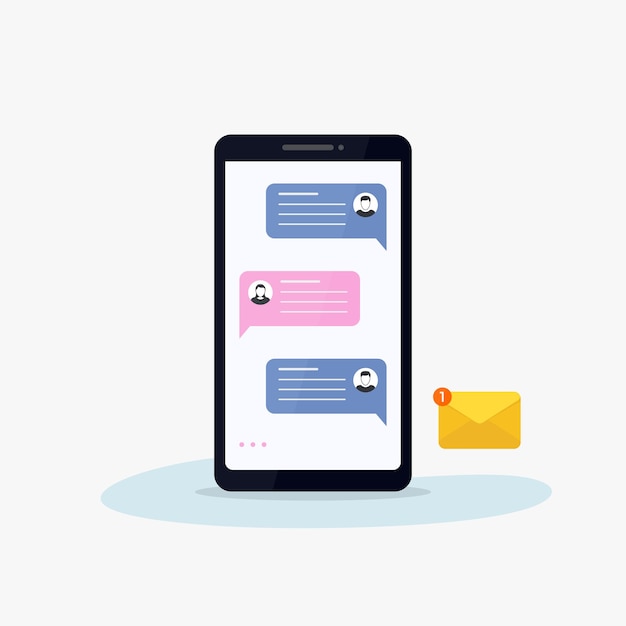 Chat on phone screen with envelope icon vector illustration