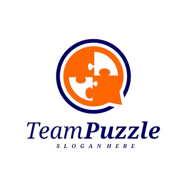 Chat Puzzle logo design vector template Vector label of puzzle illustration Creative icon design concept