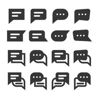 Chat speech bubbles and dialog balloons glyph style vector icon set