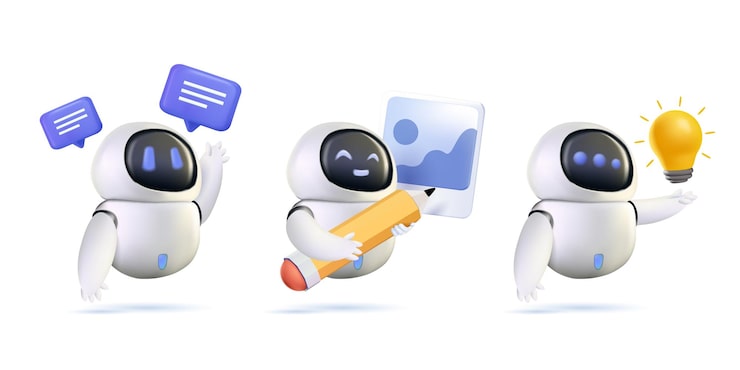 Vector chatbot 3d set online communication with artificial intelligence chat bot virtual dialog with ai assistant robot or android with artificial neuron network modern technology 3d illustration