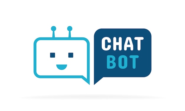 Chatbot 문자 연설 거품 기호가 있는 귀여운 봇 Chatbot 로고 디자인 봇 온라인 상담 및 지원 서비스 플랫 벡터 그림