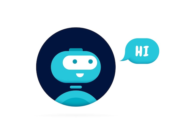 Chatbot 캐릭터는 HI 귀여운 3d 봇 서명 채팅 봇 로고 디자인 봇 온라인 상담 및 지원 서비스 플랫 벡터 그림