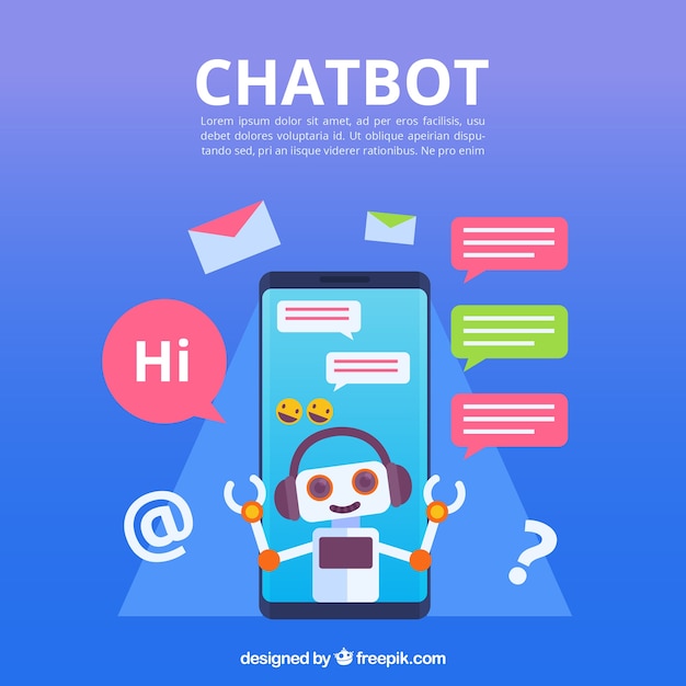 Vector chatbot concept background with mobile device