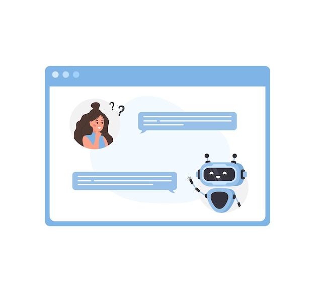 チャットボットコンセプト ロボットとチャットする女性