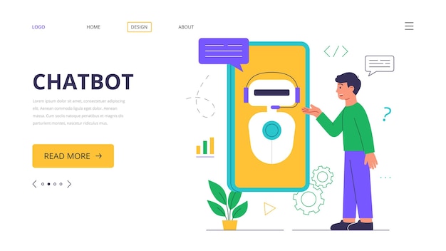 Chatbot. landing page template. ai technology, smart automated technologies.