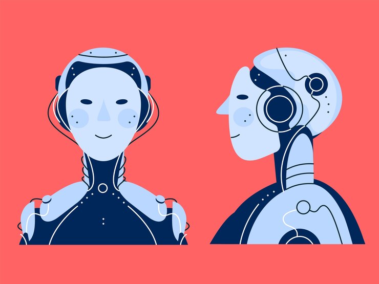 Vector chatbot robot  illustration. isolated detailed robot illustration with face and side positions