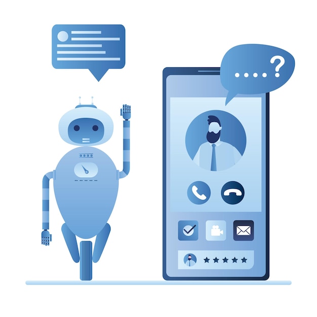 Chatbot-robotconcept Dialoguehelpdienst Gebruikersavatars smartphone scherm en bot met spraakbericht