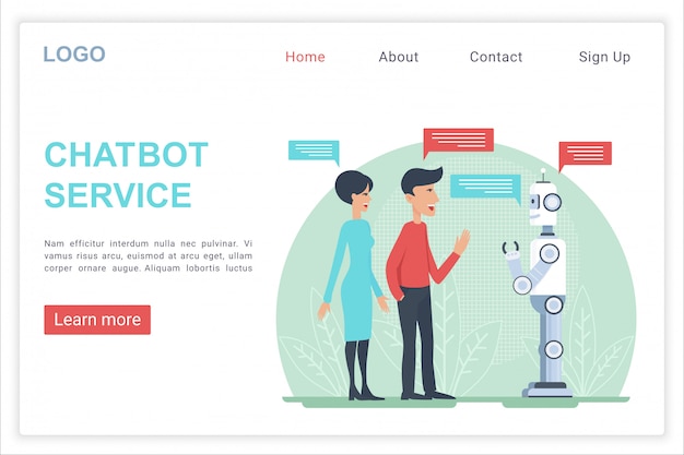 Chatbot service web bestemmingspagina vector sjabloon