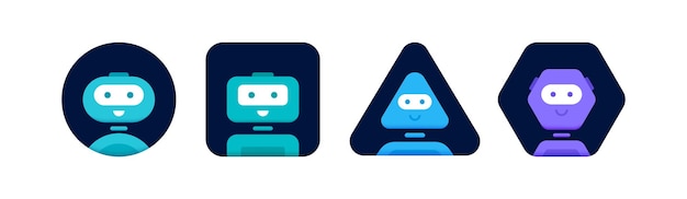 Chatbot-tekenset Schattig 3d Bot-teken Chatbot-logo-ontwerp Bot voor online consultatie en ondersteuning Platte vectorillustratie