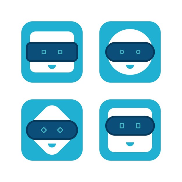 Chatbot tekenset Schattig Bot teken Chat bot logo ontwerp Bot voor online overleg en ondersteuning Platte vectorillustratie