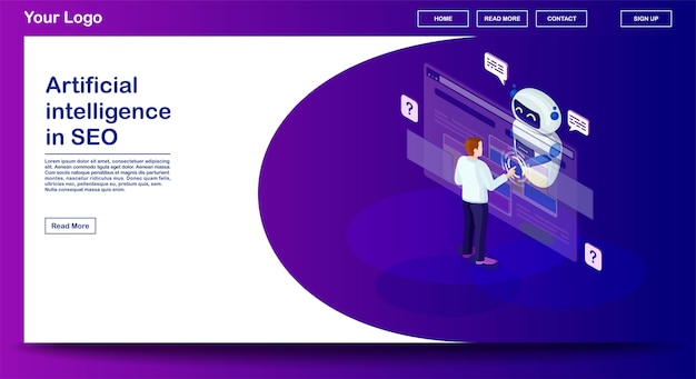 Chatbot webpage vector template with isometric illustration