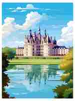 Vector chateau de chambord france vintage travel poster souvenir postcard portrait wpa illustration