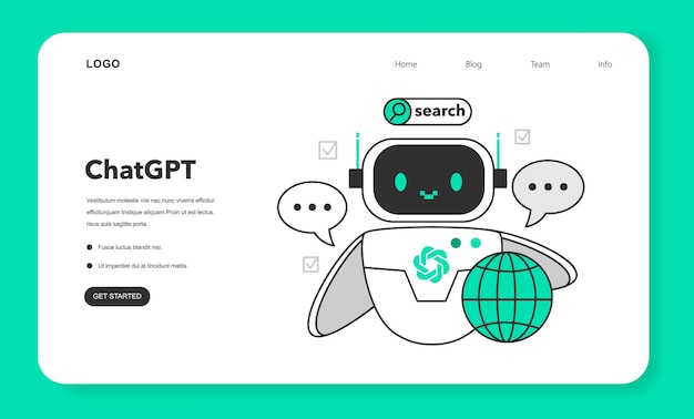 ChatGPT Web バナーまたはランディング ページ 人工物とのオンライン コミュニケーション