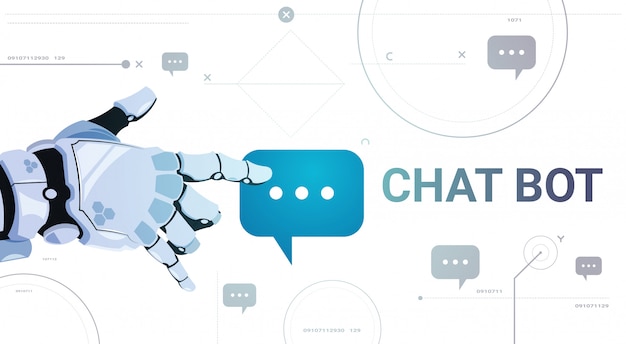 Chatter service app concept robot hand touch chat bubble template banner with copy space, chatterbot technical support technology concept