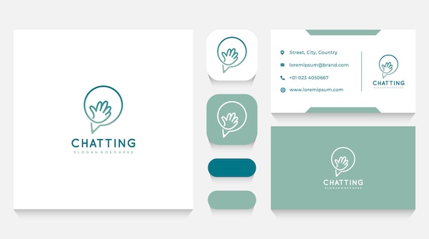 Vector chatting with hand logo template and business card