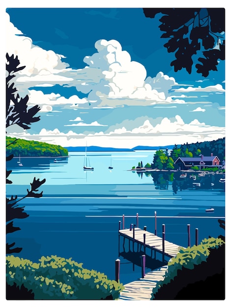 Chautauqua Lake New York State Vintage Travel Poster Souvenir Postcard Portrait Painting WPA