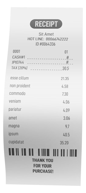 Controlla il mockup della fattura ricevuta di stampa su carta realistica