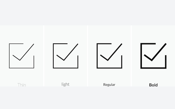 Vector check box icon thin light regular and bold style design isolated on white background