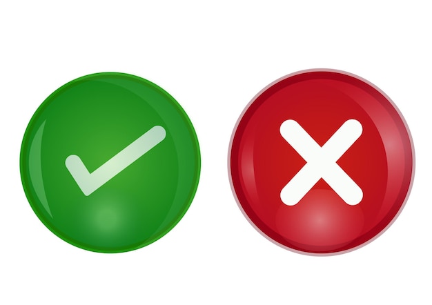 Check box round glossy realistic cross box tick mark red and green check box checkmark icon