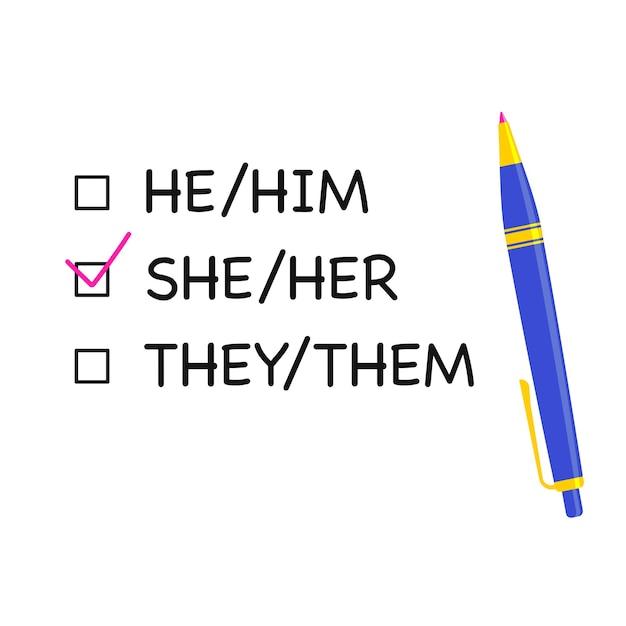 Check boxes with three personal gender pronouns